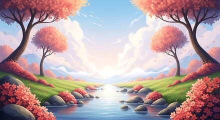 Beautiful Spring Stream Landscape.
