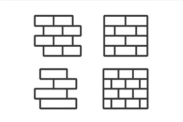 Brick wall outline icon set. Line art vector collection for construction, building, and architecture design. Simple masonry symbol with editable stroke for infographics or backgrounds.