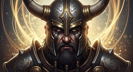 Obraz premium Viking Warrior Portrait, Focused and Determined.