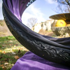 Black tire hammock with purple fabric