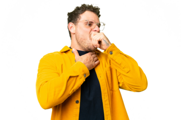 Brazilian man over isolated chroma key background coughing a lot