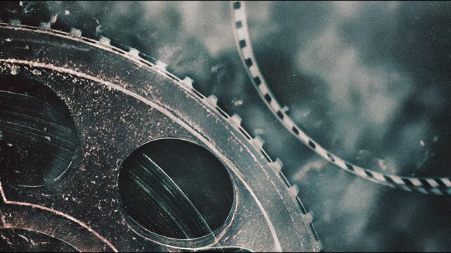 Mechanical metal gears rotating in motion, cinematic industrial animation, technology and engineering background video