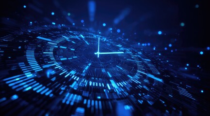 Abstract digital clock, swirling data stream,  time concept