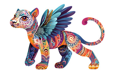 Colorful panther alebrije with vibrant ornamental details. Isolated