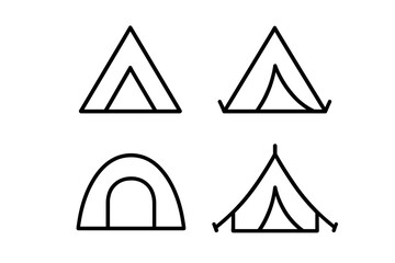 Camping tent line icon collection. Simple outline vector illustration for outdoor adventure, hiking, and travel concepts. Graphic element for web, logo, and mobile app design.