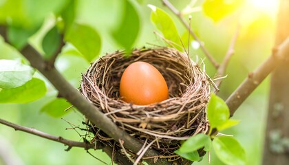 Bird's nest with egg in spring