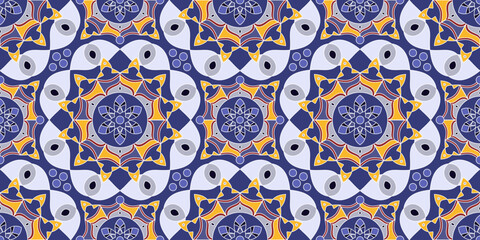 Seamless pattern with traditional Indian floral ornament for fabric swatch or wrapping paper. Vector abstract kaleidoscopic background