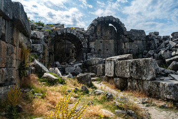The entrance to the ruins of the ancient theater in the ancient city of Sagalassos in the Aglasun district of Burdur province in Turkey