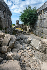 The entrance to the ruins of an ancient theater in the ancient city of Sagalassos in the Aglasun district of Burdur province in Turkey is littered with stone blocks.