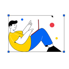 Stylish Flat Illustration of Man Lying Down Working with Laptop Illustration