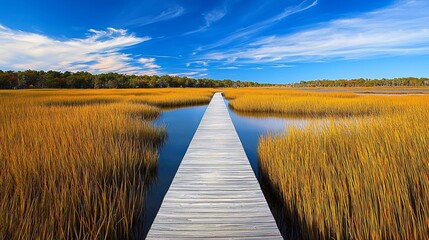 Fototapeta premium Discovering Aquatic Life Through Coastal Marsh Boardwalks