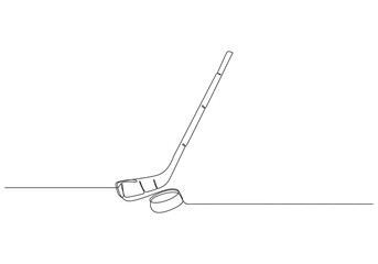 Female Hockey Player in Action Line Art, Hockey Stick and Puck Continuous Line Drawing, Hockey Stick, Puck, and Ice Line Art, Hockey sticks crossed over a puck, simple linear drawing
