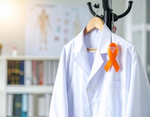 Doctor's White Coat with Orange Ribbon Symbolizing Awareness