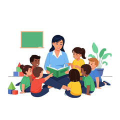 Teacher Reading with Children Sitting Around