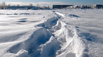 Obraz premium A pathway through a field of snow, showcasing windswept drifts and a clear path.
