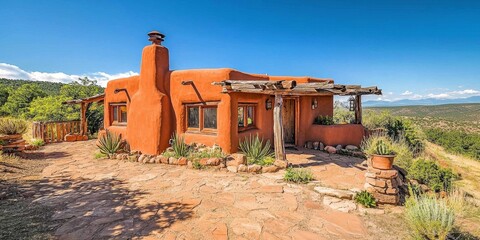 Traditional pueblo-style architecture in New Mexico featuring adobe construction.