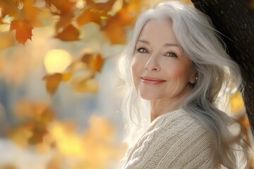 Smiling senior woman in autumn park