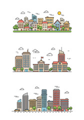 Obraz premium Charming urban skylines featuring diverse architectural styles and green spaces for city living concepts