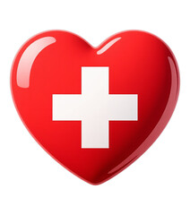 Obraz premium Red Heart with White Cross, Glossy 3D Realism Design Element on Transparent Background
