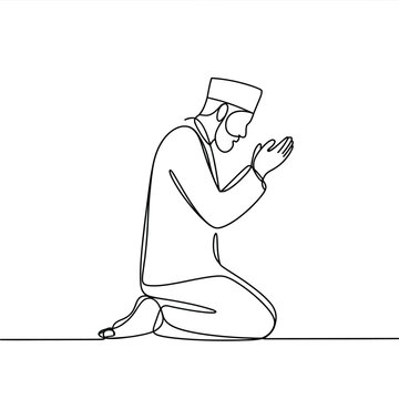 muslim man praying, single line art clip art preview