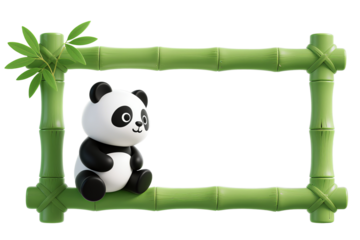 Cartoon Panda with Bamboo Frame for Natural and Playful Design