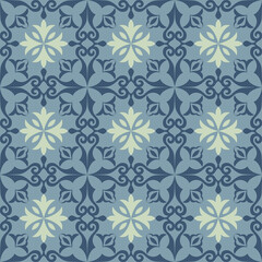 Retro Symmetrical Floral Decor Ceramic tiles Vector Design