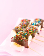 Colorful dipped marshmallows on sticks