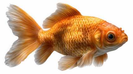 Orange goldfish side view isolated on black with flowing fins
