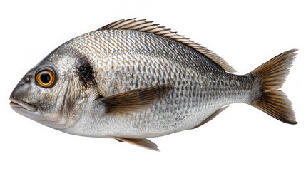 Obraz premium Silver fish side profile isolated on black with detailed scales
