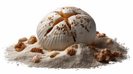 Sea urchin shell in sand scattered composition