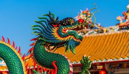 Colorful dragon statue on temple