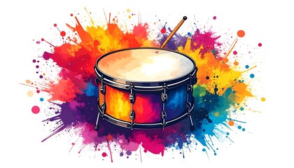 Colorful drum illustration with vibrant splashes