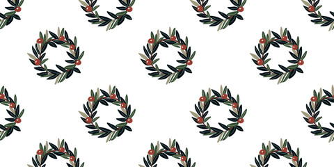 vector illustration seamless pattern of christmas wreaths