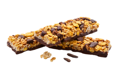 Energy bars with chocolate and transparent background