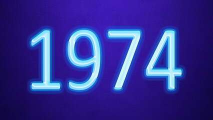Glowing blue number design of 1974 on blue background.