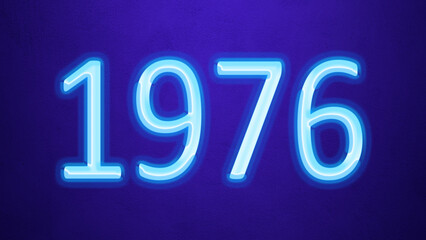 Glowing blue number design of 1976 on blue background.