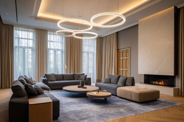 Luxurious, modern living room with a sophisticated aesthetic