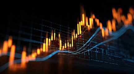 Abstract financial chart, glowing lines and data points
