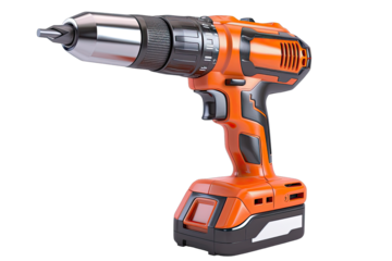 Orange cordless drill, 3D rendering