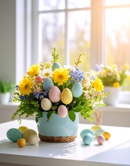 Colorful Easter arrangement by the window