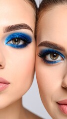 Fototapeta premium Close-up of two women with dramatic blue eye makeup