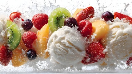Colorful Fruit Ice Cream Scoops with Splash