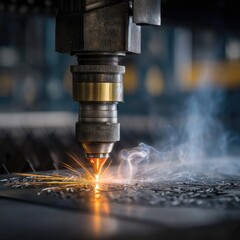 Industrial laser cutting machine in action