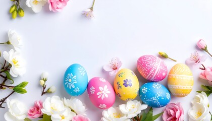 Colorful Easter eggs with flowers