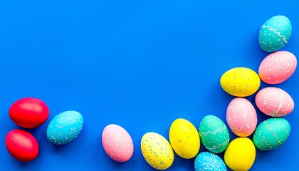 Colorful Easter eggs on blue background