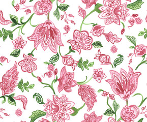  Connecting Pink detailed jacobean watercolor seamless floral pattern