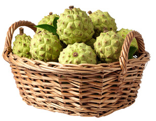 Obraz premium Photorealistic wicker jute basket filled with fresh cherimoya
