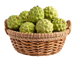 Obraz premium Photorealistic wicker jute basket filled with fresh cherimoya