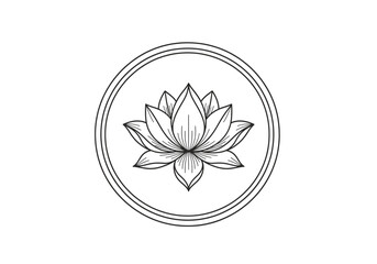 Fototapeta premium Elegant hand drawn lotus flower symbol within a textured circular frame for wellness and spirituality