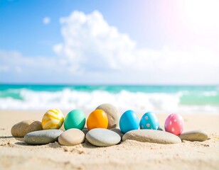 Colorful eggs on beach